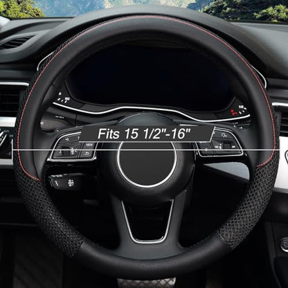 16 inch Steering Wheel Cover, Black Microfiber Leather Viscose, Breathable, Compatible for F150 F250 F350 Ram 4Runner Tacoma Tundra Range Rover - color: black, size: Large size[15.5''-16'']