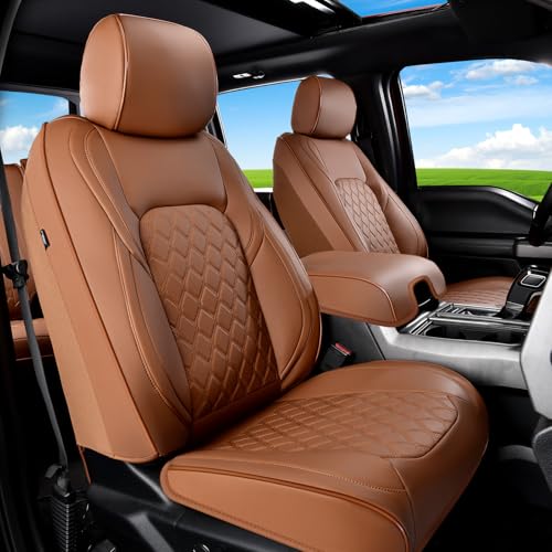 Huidasource Fit for Brown Chevy Silverado Seat Covers, GMC Sierra Seat Covers, Thickened Nappa Leather Truck Seat Cover 2007-2013&2019-2025 1500, 2020-2025 2500HD 3500HD Crew Double Extended Cab - color: Brown, size: Full Set 2007-2013&2019-2025 (Flat Ben