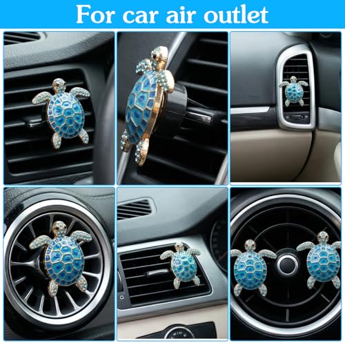 Ouligay 2PCS Cute Sea Turtles Car Air Freshener Vent Clip, Sea Turtle Car Accessories, Blue Turtle Cars Vent Clips Rhinestone, Ocean Theme Interior Decoration for Women Girls