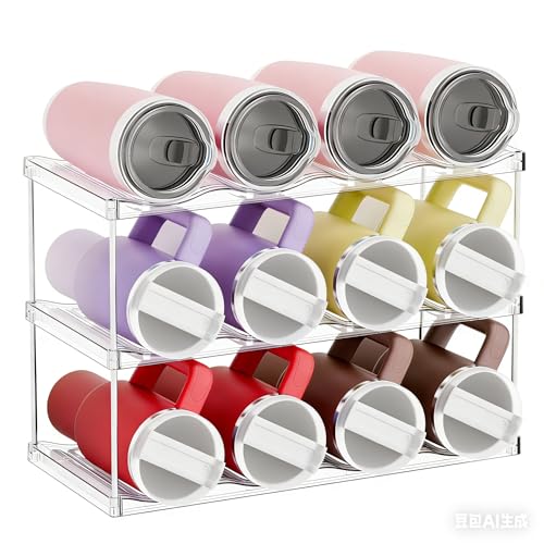Stackable Water Bottle Organizer for Cabinet,3 Tier Water Bottle Holder for Stanley Yeti 40 oz Bottle Shelf,Clear Tumbler Storage Organizer,Wine Rack,Cup Organizer for Kitchen Cabinets Counter Pantry - size: 3 Tier-Hold 12 Bottles