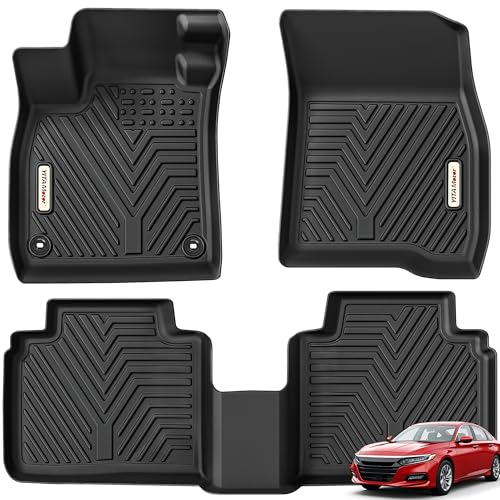 YITAMOTOR Floor Mats Compatible with Honda Accord 2023 2024 2025 2026 (Gasoline & Hybrid), All-Weather Custom Fit Car TPE Floor Mats & Cargo Trunk Liners Accessories, 1st & 2nd Row, Black - style: 2023-2026 Accord 1st & 2nd Row