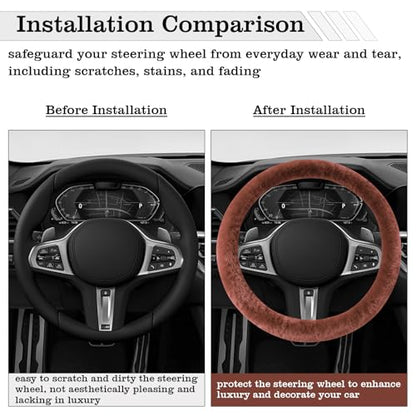 Furry Warm Steering Wheel Cover, Universal 14.5-15 Inch Winter Plush Warm Steering Wheel Cover, Soft Fluffy, Anti-Slip Design, Soft Texture (Coffee) - color: Coffee Plush