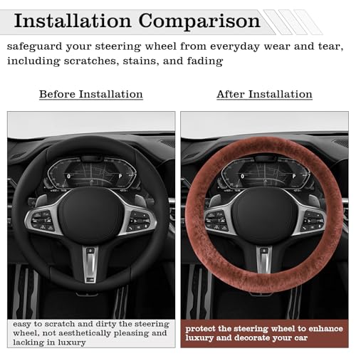 Furry Warm Steering Wheel Cover, Universal 14.5-15 Inch Winter Plush Warm Steering Wheel Cover, Soft Fluffy, Anti-Slip Design, Soft Texture (Coffee) - color: Coffee Plush