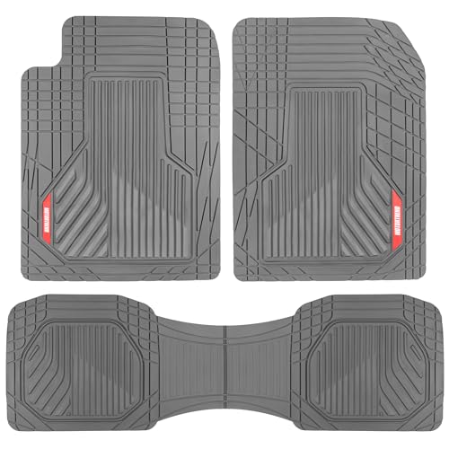 Motor Trend AdventureMax Car Floor Mats Full Set - Durable Rubber Floor Mats for Cars with Debris Capture Grooves, All Weather Interior Protection for Front and Rear with Non-Slip Backing, Gray