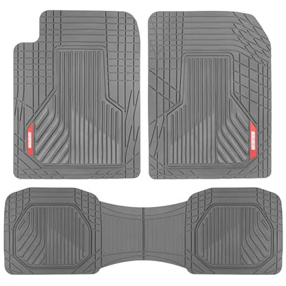 Motor Trend AdventureMax Car Floor Mats Full Set - Durable Rubber Floor Mats for Cars with Debris Capture Grooves, All Weather Interior Protection for Front and Rear with Non-Slip Backing, Gray