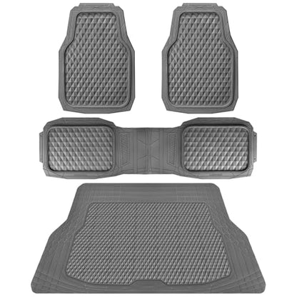 CAR PASS Heavy Duty Rubber Gray Car Floor Mats & Cargo Liners, Deep Dish All-Weather Trunk Mats Durable Anti-Slip 3D Rhombus Waterproof Trim to Fit Liner Universal Fit Auto,Sedan,SUV,Truck, Gray - color: gray with cargo liner