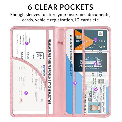 CoBak Car Registration and Insurance Holder - Vehicle Glove Box Car Organizer, Auto Truck Comparment Accessories Case with Magnetic Closure for Essential Document, Driver License, Cards - color: A-Pink