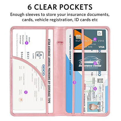 CoBak Car Registration and Insurance Holder - Vehicle Glove Box Car Organizer, Auto Truck Comparment Accessories Case with Magnetic Closure for Essential Document, Driver License, Cards - color: A-Pink