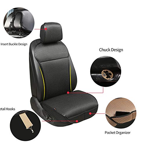 Luxury Breathable Car Seat Cover Fit Four Seasons, Universal Front of Car Seat Cushions, Bottom Seat Covers of Full Wrapped Edge,Universal Fit for 95% Cars,SUV(Black+Grey，2PCS)