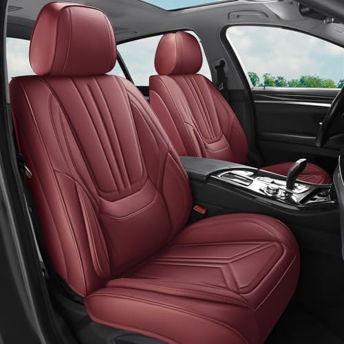 Car Seat Covers Front Seats Burgundy, Premium Leather Car Seat Covers, Waterproof and Breathable Seat Covers, Universal Car Seat Protector Fit for Cars, Trucks, SUVs, Pick-ups (Wine Red, Front Seat) - color: Wine Red, size: Front Seat