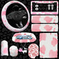 JINGSEN11 Pieces Fluffy Car Accessories Set,Fluffy Cow Print Plush Steering Wheel Covers for Women Soft Fleece Handbrake Cover Shift Cover Car Trim Warm Non-Slip(Pink) - size: pink