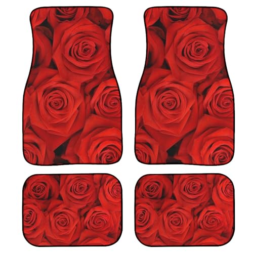 Rose Floor Mats for Cars Universal Big Bunch of Red Roses Beautiful Blossoms Closeup Floral Pattern Car Floor Mats Full Set Front Rear Foot Carpets All Weather Auto Accessories for Trucks - color: Red