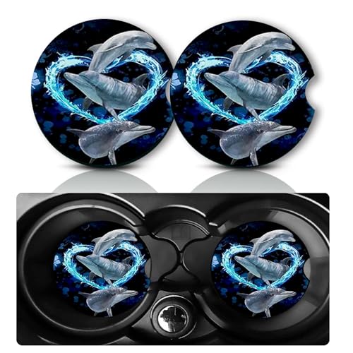 Car Coasters for Cup Holders,2 PCS Universal Non-Slip Dolphins Car Coasters,2.75" Rubber Mat,Dolphins Cars Accessories Cup Drink Holder Coaster Decor Dolphin Loves Gifts for Women,Men,Mom - color: 3 Dolphins