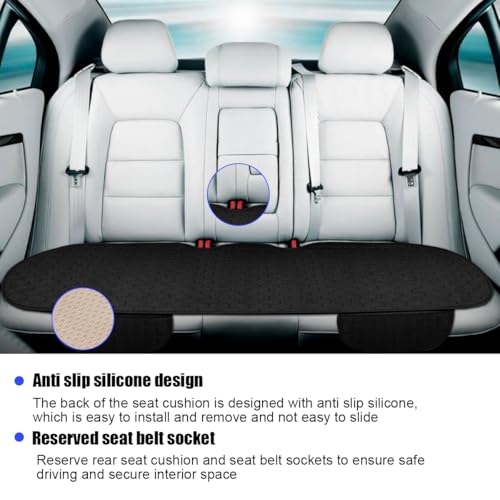 Car Back Seat Cover, Anti-Slip Long Vehicle Rear Bench Protectors with Storage Pocket, Breathable Comfortable Auto Interior Seating Bottom Protection Accessories, Universal Fit (Black)