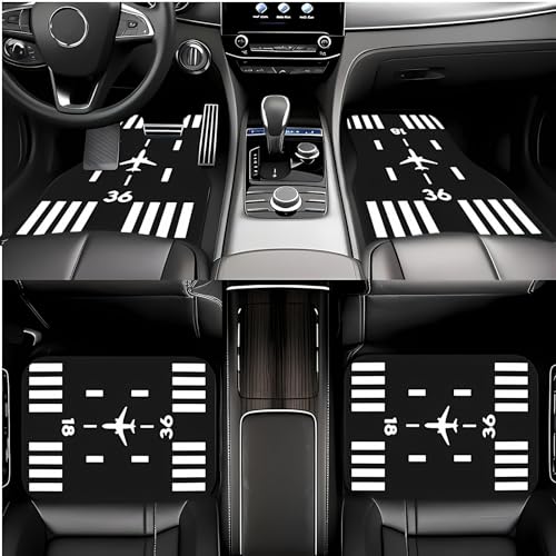 Universal Fit Car Floor Mats Set of 4Pcs, Aviation Theme Airplanes and Runways All-Weather Front Rear Car Carpet Mats, Non-Slip Car Floor Mat Car Accessories for Automotive Trucks SUV Sedans Vans - color: Aviation Theme