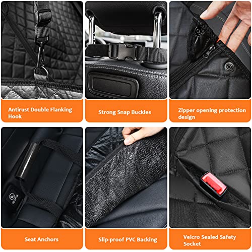 URPOWER 6-in-1 Dog Car Seat Cover for Back Seat, Waterproof Dog Car Hammock with Mesh Window, Non-Slip Pet Backseat Protector for Cars, Trucks and SUVs
