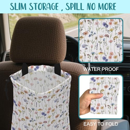 Car Garbage Bag Watercolor Wildflowers Drawstring Car Trash Bag Hanging for Back Seat with Adjustable Buckle Canvas Vehicle Trash Can Easy-to-Install - color: Watercolor Wildflowers