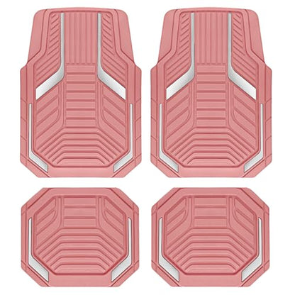 PIC AUTO Heavy Duty Pink Rubber Floor Mats, Silver Aluminum Film Car Mats Set, Front and Rear Car Mats with Anti-Slip Backing, All Weather Protection, Trim-to-Fit for Automotive SUV, Sedan, Van - color: All Pink