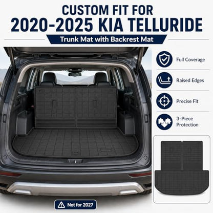 Trunk Mat Compatible with 2020-2025 2026 Kia Telluride Cargo Liner with Backrest Mat Cargo Mat, All-Weather TPE Interior Protectors Cargo Liner Seat Back Cover (Cargo Mat with Backrest Mats) - size: For Kia Telluride | Trunk Mat with Backrest Mat