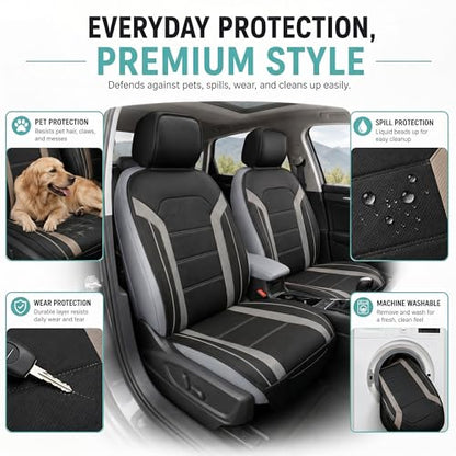 FH Group Front Set Faux Leather Car Seat Covers Cushions for Low Back Seat, Universal Fit, Airbag Compatible Seat Cover for SUV, Sedan Gray/Black - color: Gray - Front Set
