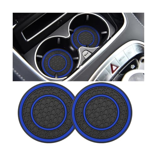 Car Cup Holder Coaster, 2PCS 2.75" Non-Slip Insert Insulated Vehicle Water Bottle Holder Pad, Waterproof Dustproof Embedded Automotive Console Drink Cup Mat, Universal Fit (Black/Blue) - color: Black/Blue