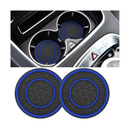 Car Cup Holder Coaster, 2PCS 2.75" Non-Slip Insert Insulated Vehicle Water Bottle Holder Pad, Waterproof Dustproof Embedded Automotive Console Drink Cup Mat, Universal Fit (Black/Blue) - color: Black/Blue
