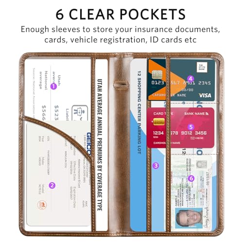 CoBak Car Registration and Insurance Holder - Vehicle Glove Box Car Organizer,Auto Truck Comparment Accessories Case with Magnetic Closure for Driver License,Cards - color: L-Cowhide Brown
