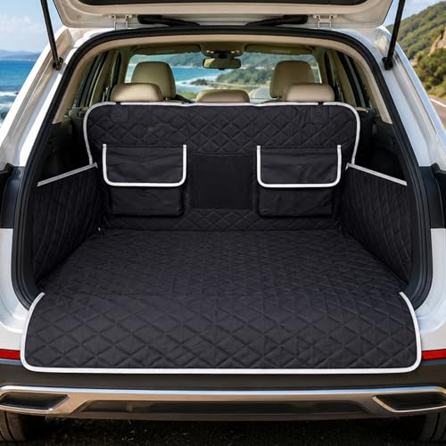 SUV Cargo Liner Dogs, Waterproof Dog Trunk Cover, Pet Cargo Mat SUV, Sedan & Van, Scratchproof Dog Seat Cover with Side Walls, Non-Slip Backing & Bumper Flap Protector, Large Size Universal Fit