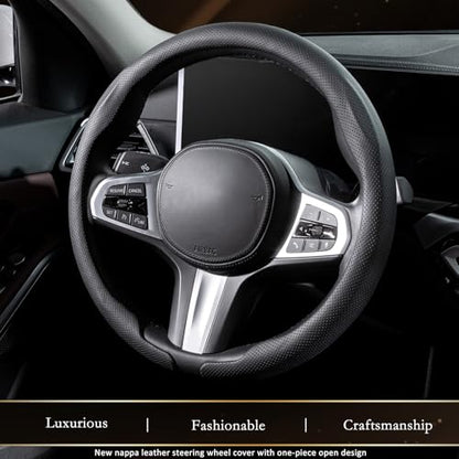 Aimato Car Steering Wheel Cover, Ultra-Thin Car Steering Wheel Cover,Comfortable & Breathable Microfiber,Universal Fit for Most Cars, Nappa Black - color: Nappa Black