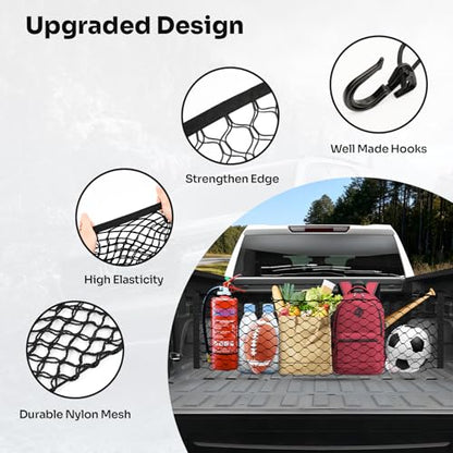 Canvcle Truck Bed Cargo Net for 2019-2025 2026 GMC Sierra 1500/2020-2026 Chevy Silverado 2500 3500 Accessories Envelope Style Mesh Trunk Net Organizer and Storage Stretchable Nylon Rear Cargo Netting - style: for Chevy Silverado