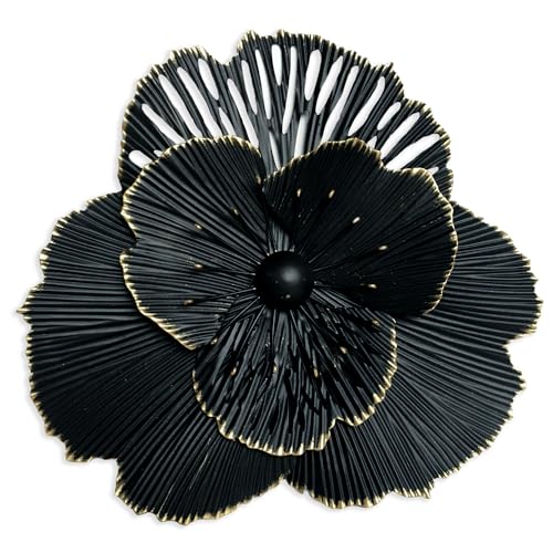 10" Metal Flower Wall Art Decor, Rustic Modern Floral Sculpture, Distressed Iron Wall Hanging Home Decoration Accent Artworks for Indoor Kitchen Bedroom Living Office Outdoor Garden Patio (36C-Black) - color: 36C-Black