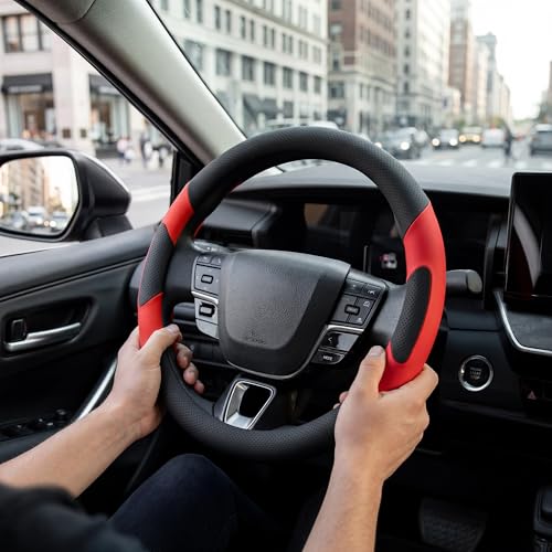 West Llama Customized Auto Car Steering Wheel Cover for Toyota Camry SE XSE Hybrid LE XLE 2006-2026, Microfiber Leather, 14.5-15inch, Black + Red - color: A-Black+Red
