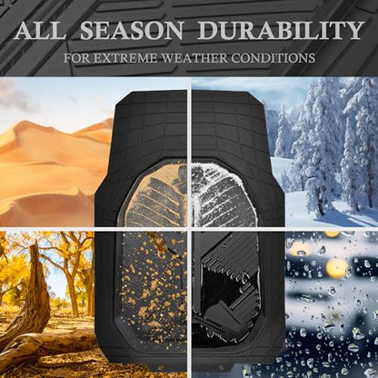 CAR PASS Heavy Duty Rubber Car Mats, Deep-Dish 2-Piece Car Floor Mats Front Only, All Weather Protection Universal Trim-to-Fit for SUVs Trucks Sedans, Waterproof Anti-Slip, Black