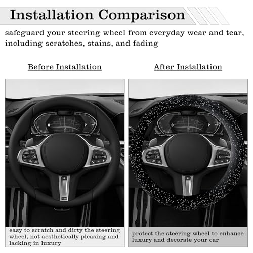 Black Bling Starry Sky Furry Steering Wheel Cover, Universal 14.5-15 Inch Winter Plush Warm Steering Wheel Cover, Soft Fluffy, Anti-Slip Design, Soft Texture - color: Black Starry Sky Plush