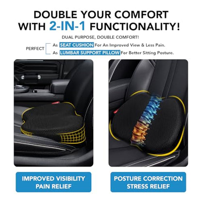 kingphenix Wedge Car Seat Cushion: Memory Foam Truck Seat Cushion for Car Seat Driver - Sciatica and Back Pain Relief - Enhancing Driving Comfort - Black X-Large