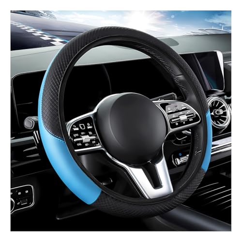 DXNQ Car Steering Wheel Cover, 15 Inch Carbon Fiber Leather Stitching Color Steering Wheel Protector, Anti-Slip Elastic Breathable Steering Wheel Cover Stylish Decor for Most Cars (Black&Blue, AD) - color: Black&Blue, AD
