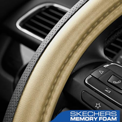 Skechers Steering Wheel Cover Memory Foam,Luxury Leather Steering Wheel Covers,Universal Anti-Slip Fit 14" 1/2-15" Car Wheel Cover for Stylish Car Decor Gifts Fit Suvs,Vans,Sedans,Car,Trucks,Beige