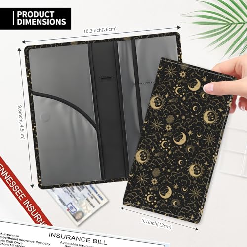 Leather Car Registration and Insurance Card Holder, Cute Car Accessories Vehicle Glove Box Car Organizer for Documents, Cards, License Cute Boho Sun Moon - color: Cute Boho Sun Moon