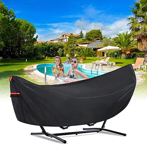 Waterproof 11-12 FT Hammock Cover, 210T Sun Rain UV Dust Snow Protection Outdoor Hammock Covers with Windproof Straps & Soft Cotton Lining for 11-12ft Stand - color: 11ft Hammock Cover-black