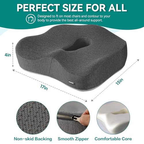 X Large Memory Foam Seat Cushion & Lumbar Support Pillow, Sciatica & Tailbone Pressure Relief Coccyx Cushion for Office Chair, Car, Wheelchair, Home - Dark Grey - color: Dark Gray
