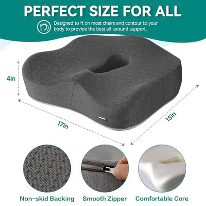 X Large Memory Foam Seat Cushion & Lumbar Support Pillow, Sciatica & Tailbone Pressure Relief Coccyx Cushion for Office Chair, Car, Wheelchair, Home - Dark Grey - color: Dark Gray