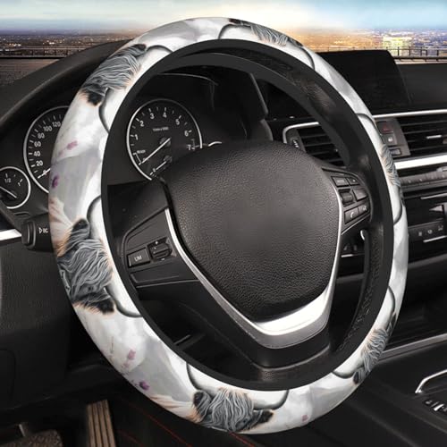 Highland-Cow Universal Steering Wheel Covers, Cute Car Accessories for Women Girls Car Truck - color: Highland-Cow