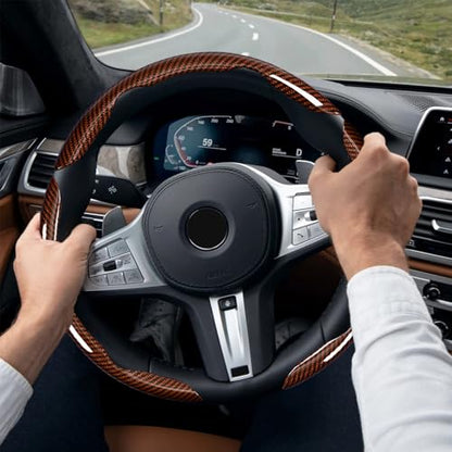 3-Piece Carbon Fiber Steering Wheel Cover, Anti-Slip & Segmented Thin Design for Comfort Grip, Universal Fit 99% Cars SUV Truck,Brown - color: Brown