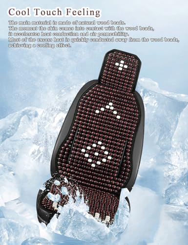 Wood Beaded Car Seat Cover Massaging Breathable Cooling Wine Red Real Wood Bead Cushion Universal Fit for Sedan, SUV & Truck. The Ergonomic Lumbar Support Can Relieve Painful from Long Trips