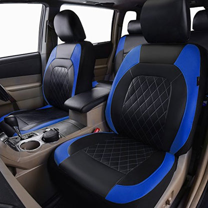 Universal Deluxe Pu Luxury Vinyl Faux Leather Car Seat Covers Full Set, Airbag Compatible, Breathable, Fit for Cars, Trucks, SUV (Black and Blue) - color: Blue, size: Full Set