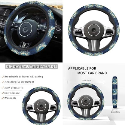 Butterfly Moon Auto Front Rear Seat Protective Steering Wheel Covers Set 12 Pcs Funny Car Seat Interior Accessories Full Set Headrest Covers Cup Coasters Armrest Pad Gear Shift Cover - color: Butterfly moon