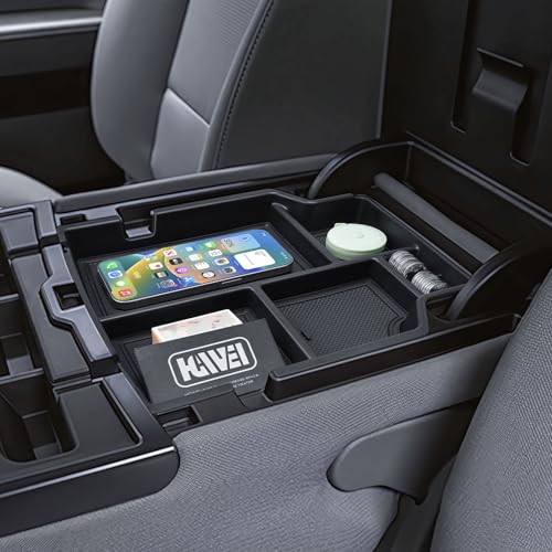 HGWEI Center Console Organizer Compatible with 2014-2018 Chevy Silverado/GMC Sierra 1500 & 2015-2019 2500HD/3500HD Interior Accessories, Middle Armrest Storage Box Insert Tray (Fit Jump Seat ONLY)