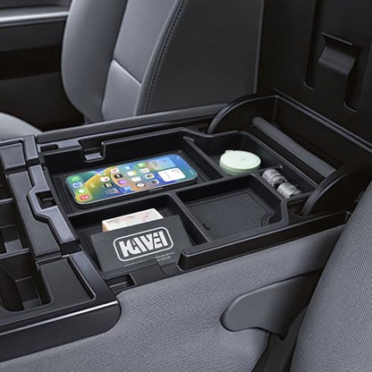 HGWEI Center Console Organizer Compatible with 2014-2018 Chevy Silverado/GMC Sierra 1500 & 2015-2019 2500HD/3500HD Interior Accessories, Middle Armrest Storage Box Insert Tray (Fit Jump Seat ONLY)