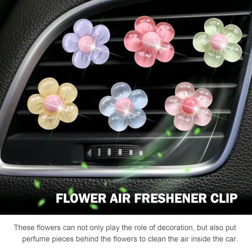 6PCS Flower Air Vent Clips, Air Conditioner Outlet Decoration, Cute Car Dashboard Accessories, Universal Aut Interior Decorative Accessories for Women Girls