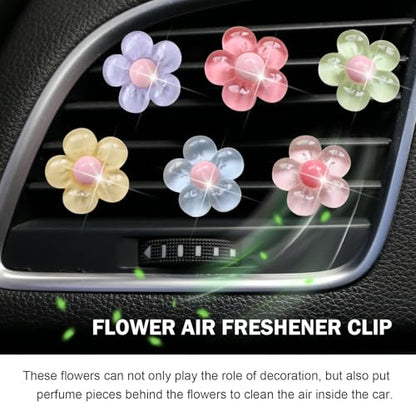 6PCS Flower Air Vent Clips, Air Conditioner Outlet Decoration, Cute Car Dashboard Accessories, Universal Aut Interior Decorative Accessories for Women Girls